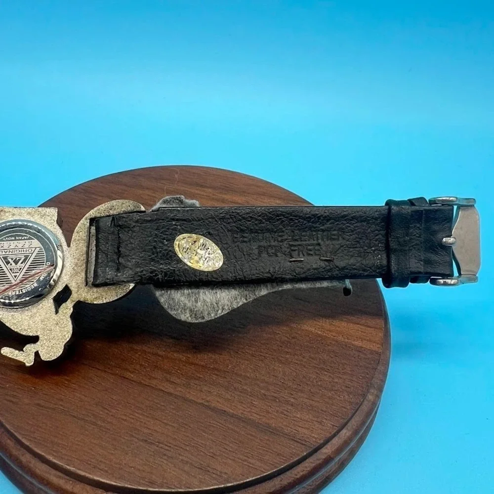 ZZY‎ ZX Motorcycle Watch Silver Tone Black Genuine Leather Band Rare Wristwatch